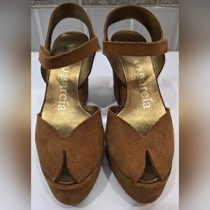 Pedro Garcia Brown Suede Wedge Sz 35.5 US 5.5 Women's Summer Sandal Beach Shoes